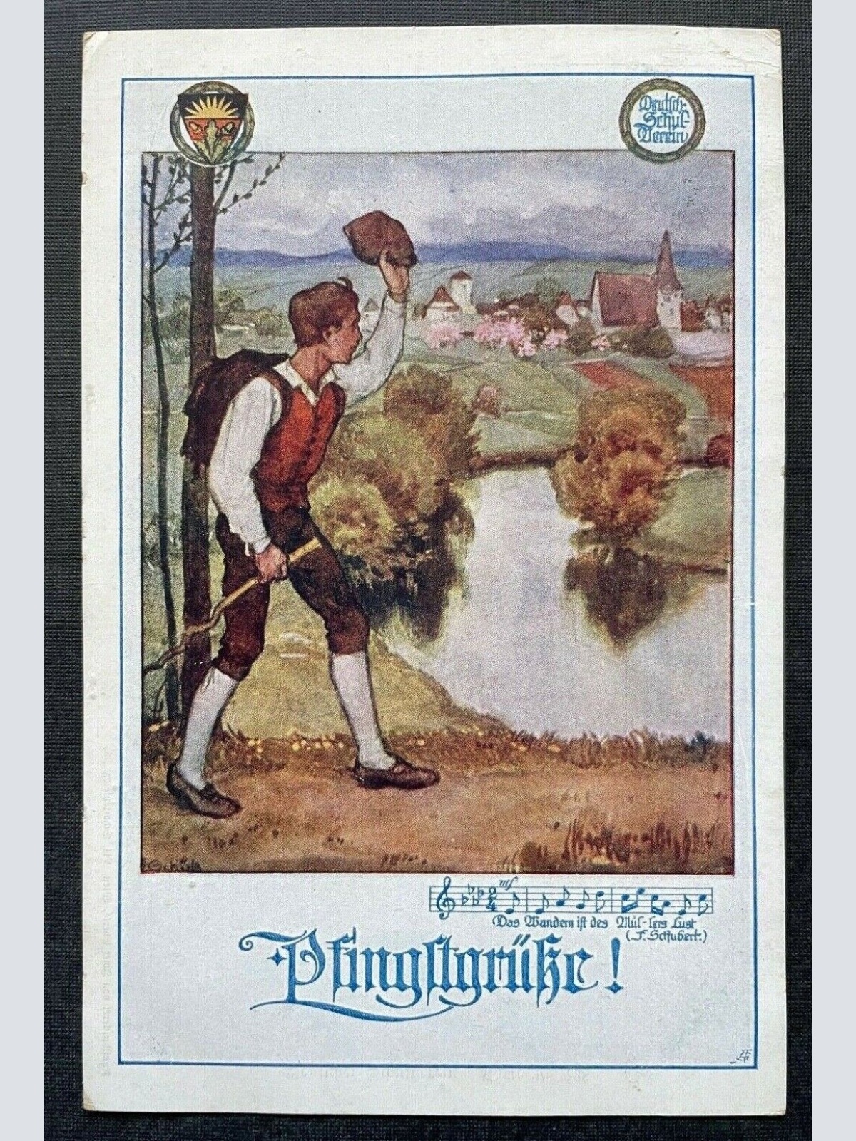 Deutscher Schulverein Pfingstgrüsse Noten Lied Wanderer Mann Ortschaft 400296 TH
