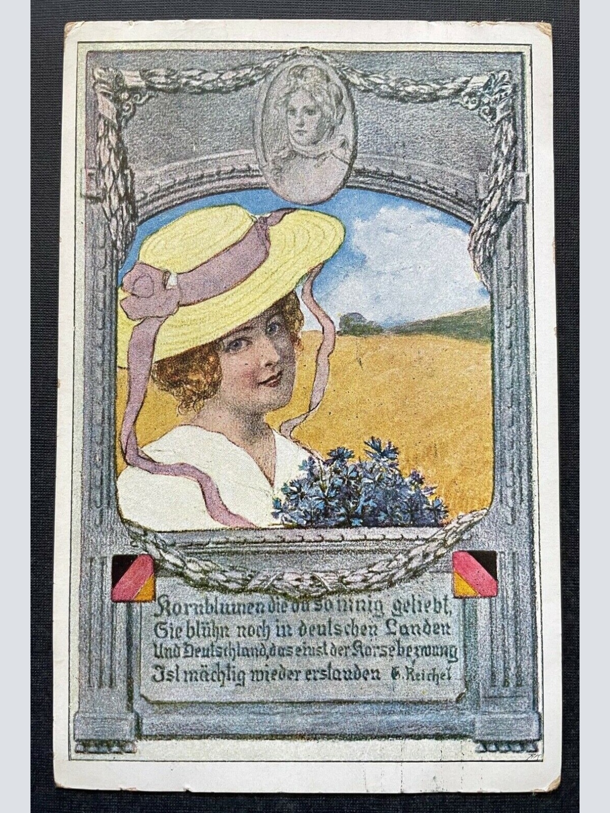 Kornblumen Gedicht Spruch G.Reichel Frau Hut Blumenstrauss Feld Natur 400297 TH