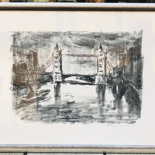 Hans Fronius Lithographie mit Holzrahmen Tower Bridge London 82 x 60     400371