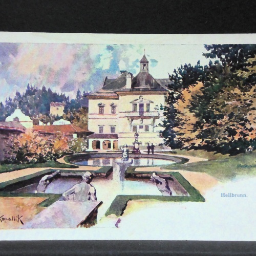 Salzburg Hellbrunn Zeichnung Künstlerkarte JW1234