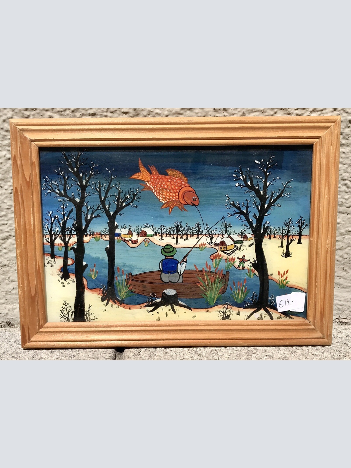 Nostalgie Bild, Fischer, Notiz von 1977, 34,5 x 25cm, (300016)