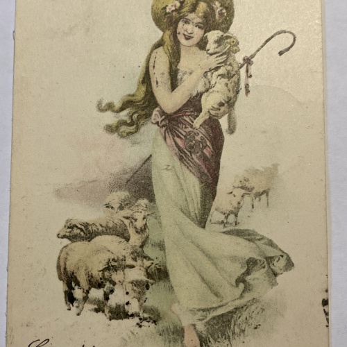 Künstlerkarte Frau Schafe Lamm 84004