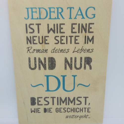 Holzpostkarte magnetisch "Jeder Tag..." Spruch s. Bild 14x10 Birkenholz 50291