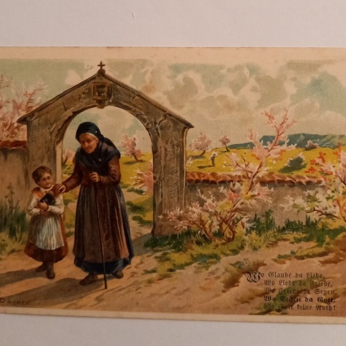 Künstlerkarte Frau mit Mädchen Wo Glaube Da Liebe  500063A gr D