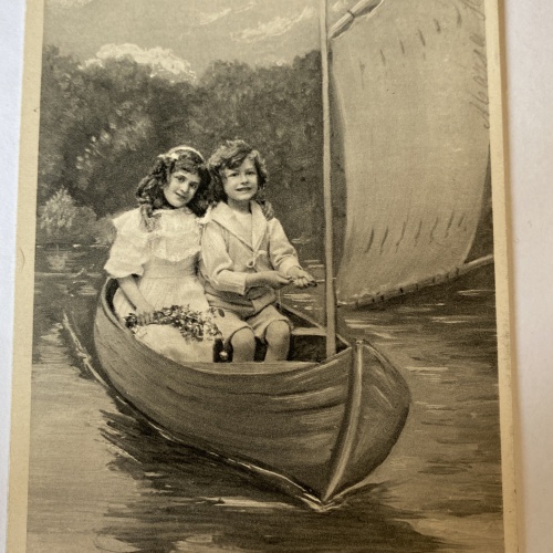 Kinder Junge und Mädchen im Boot am See um 1907  84021