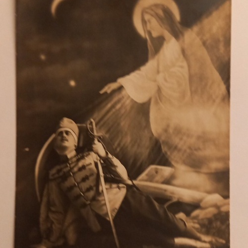 Künstlerkarte Soldat mit Schwert und Engel 600604A gr D