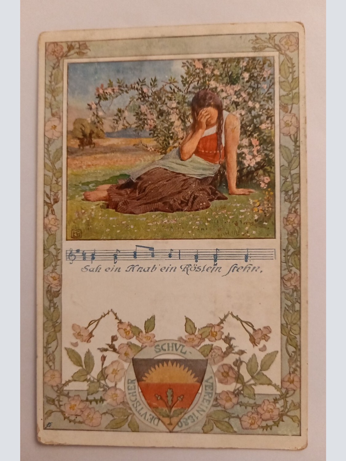 Künstlerkarte Sah ein Knab ein Röslein stehn Ortsgruppe Bardia 500094A gr D