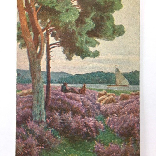 Paar in Wiese unter Baum - Segelschiff - Künstlerkarte 110094 TH