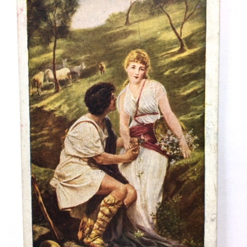 Idylle (H.Konochl) - Paar hält Hände - Alm Schafe - Künstlerkarte 110090 TH