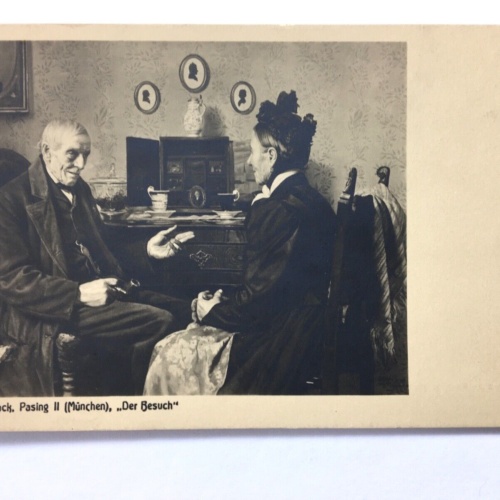 Der Besuch (A.Bock) - Alter Mann im Gespräch mit Frau - Künstlerkarte 110089 TH