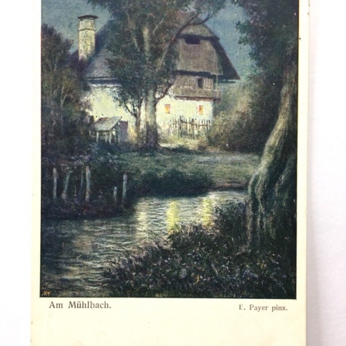 Am Mühlbach (E.Payer) - Bauernhaus am Bach -  Künstlerkarte 110083 TH