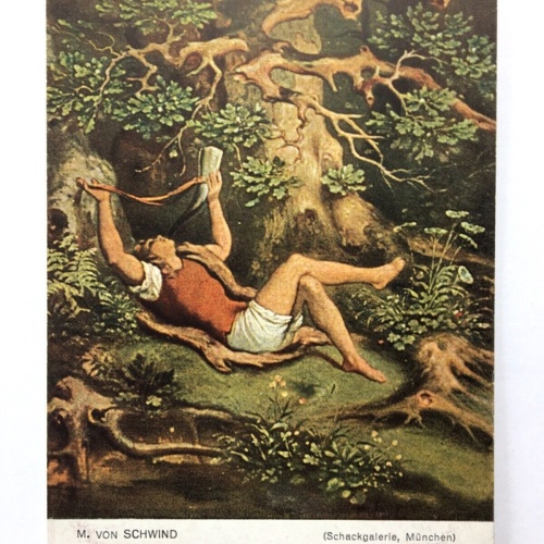 Des Knaben Wunderhorn (M.v.Schwind) - Mann spielt Horn - Künstlerkarte 110048 TH
