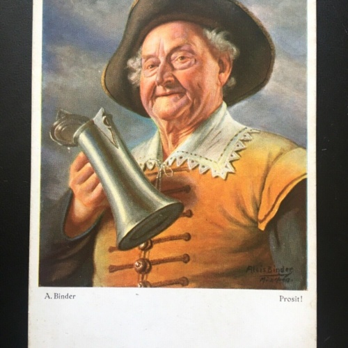 Prosit! (A.Binder) - Mann mit Bierkrug - Künstlerkarte 140410 TH