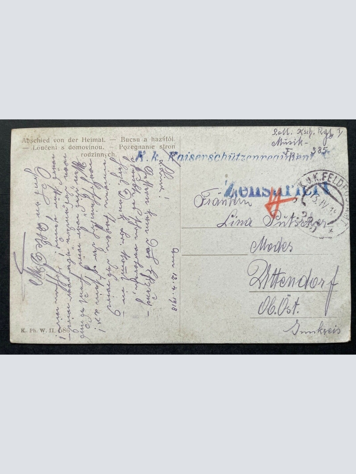 Malerei Abschied v.d. Heimat Frau Kleid Tracht Blumen Mond Meer Wald 410778 TH