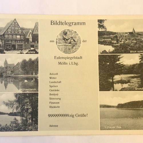 AK, Bildtelegramm, Eulenspiegelstadt, Mölln (110233 BW)