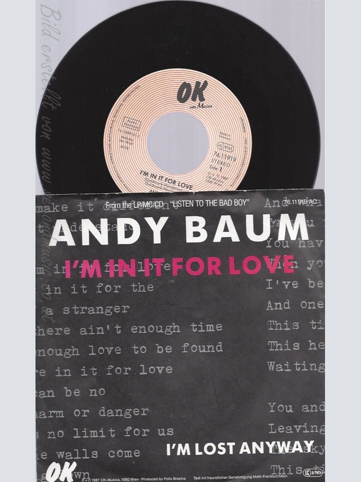 7" ANDY BAUM -- IM IN IT FOR LOVE