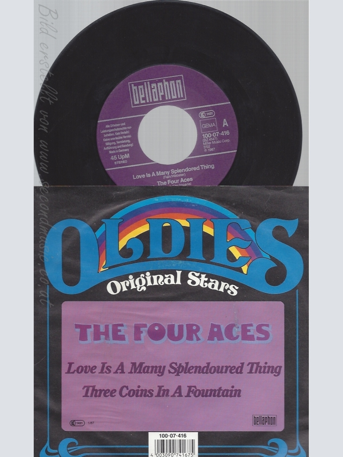 7"THE FOUR ACES--LOVE IS A MANY SPLENDOURED THING--
