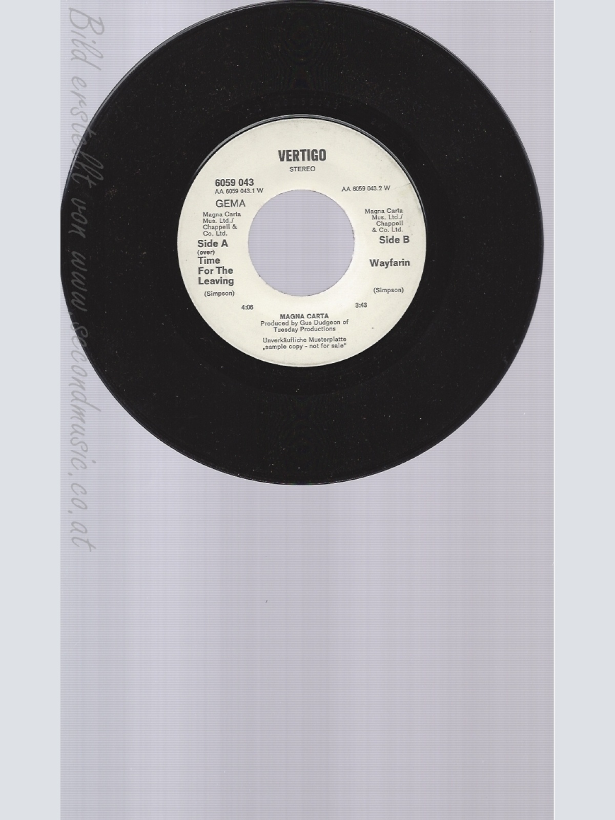 7"MAGNA CARTA--TIME FOR THE LEAVING--PROMO