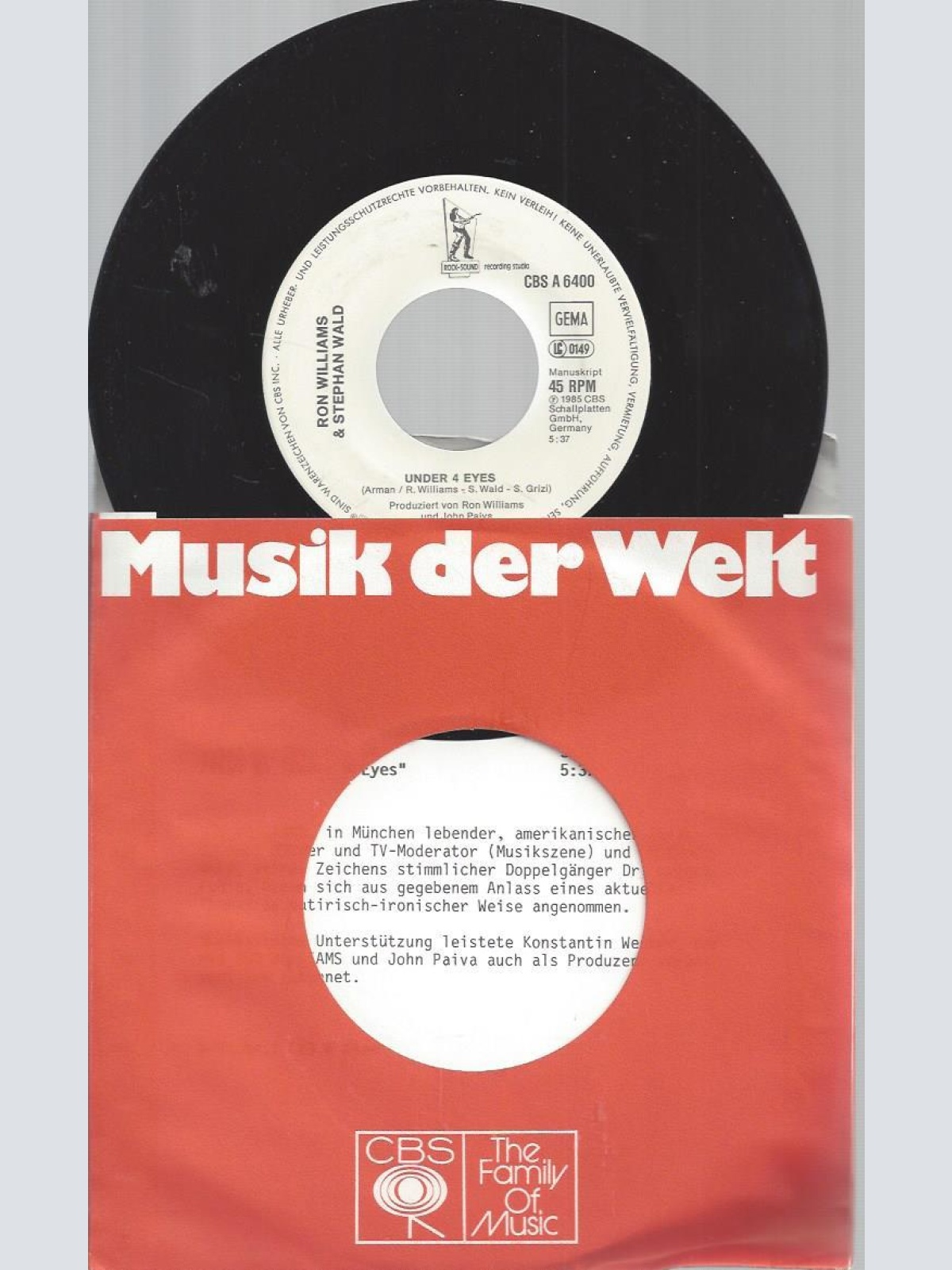 7"-RON WILLIAMS & STEPHAN WALD UNDER 4 EYES + INFO SHEET