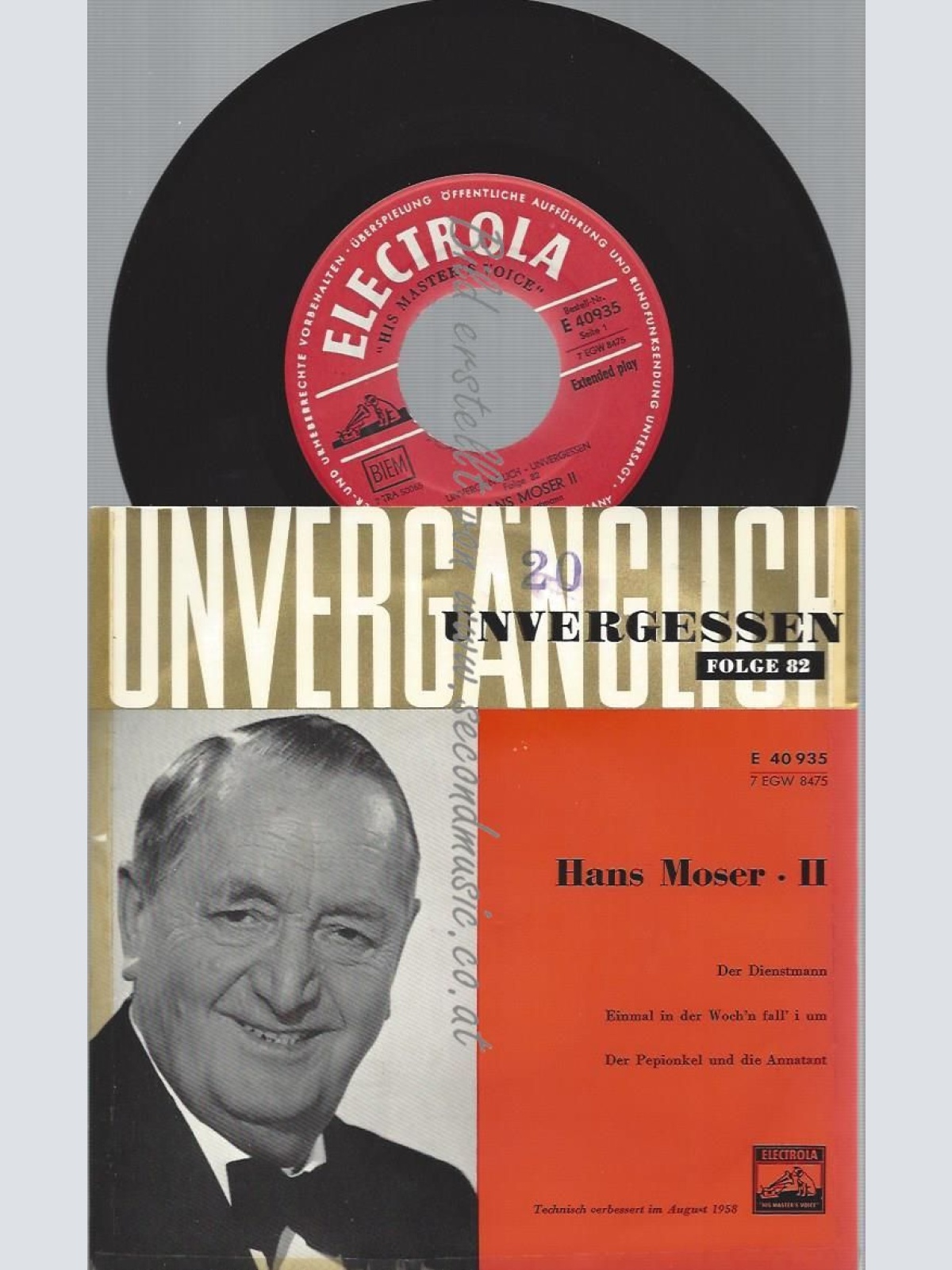 7"   Hans Moser // EP  FOLGE 82  // DER DIENSTMANN  ///RED