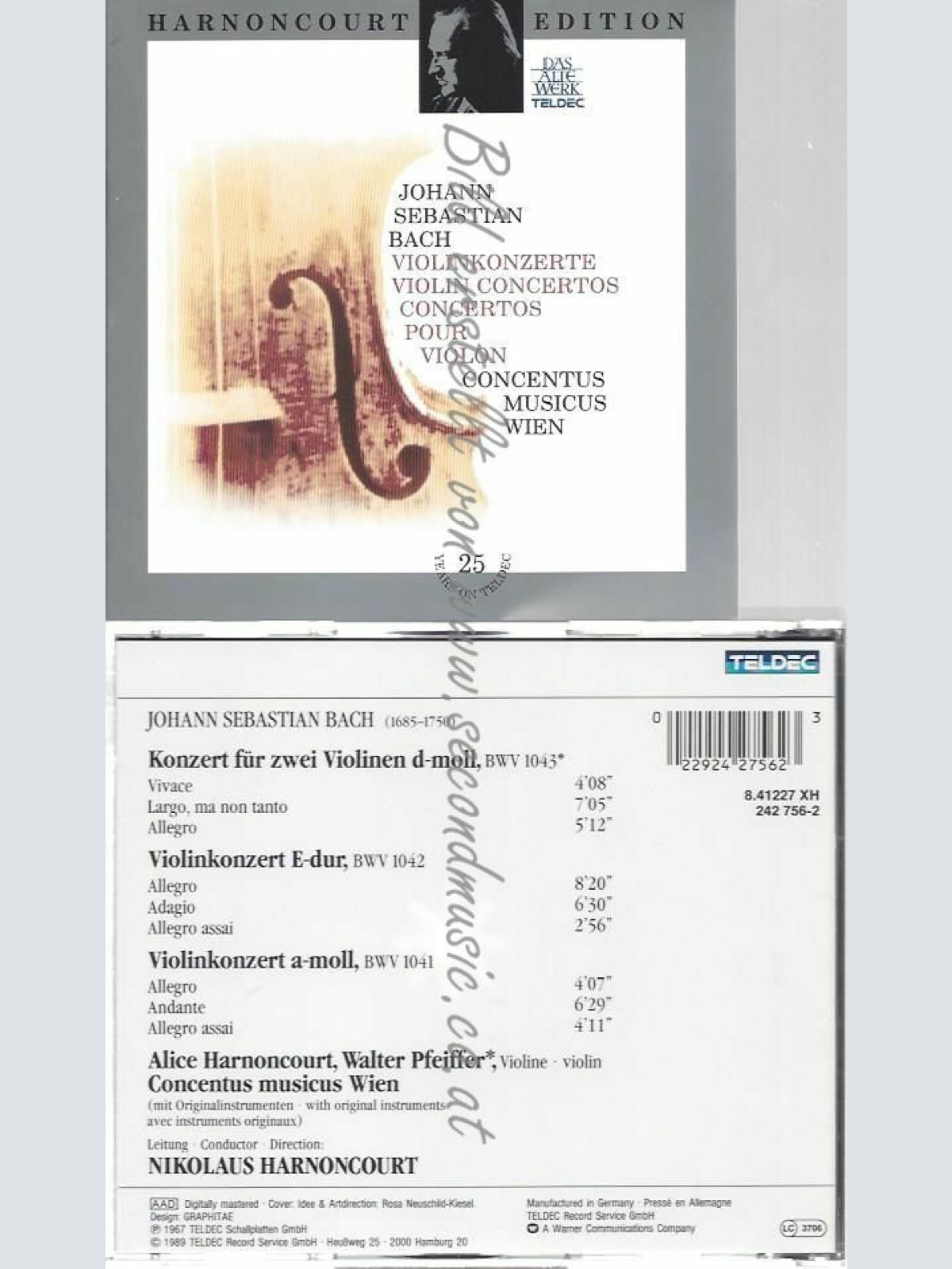 CD--J. S. Bach; Violin Cs. Pfeiffer. Harnoncourt