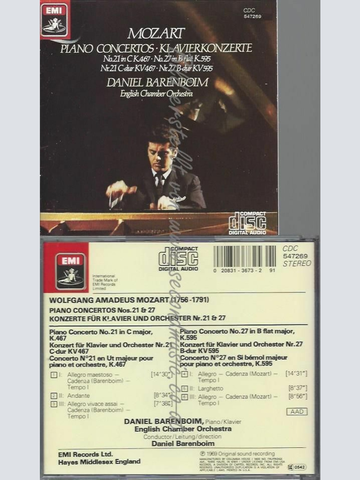 CD--MOZART--PIANO CONCERTOS -DANIEL BARENBOIM