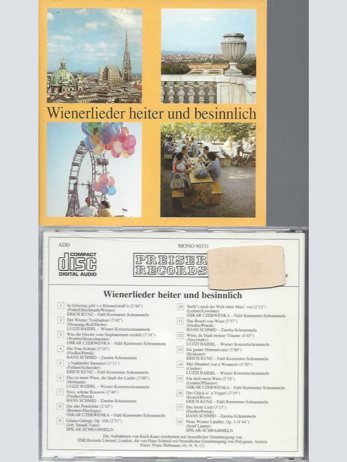 CD -Wienerlieder Heiter  und Besinnlich / Kunz Schrammlen // VA