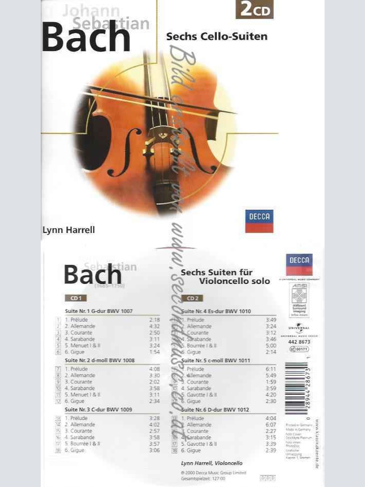 CD--LYNN HARRELL--SÄMTLICHE CELLOSUITEN BWV 1007-1012 (GA)