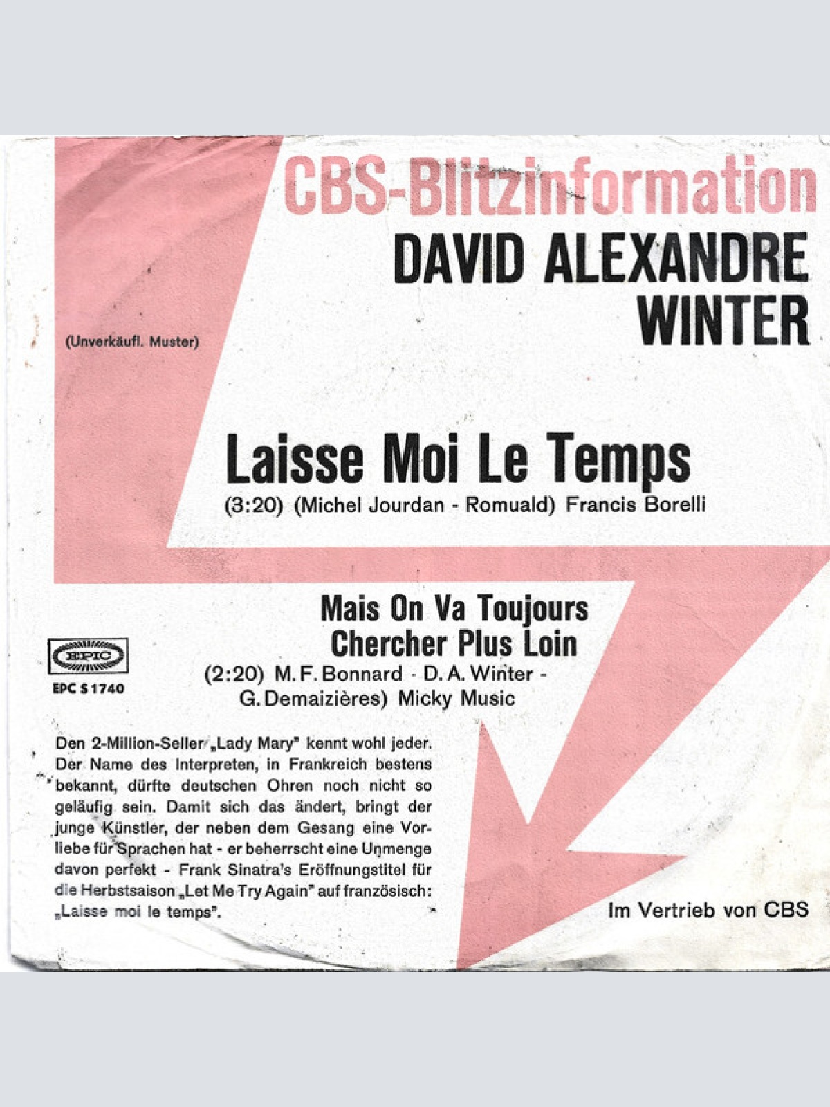 7", Single, Promo David Alexandre Winter - Laisse Moi Le Temps