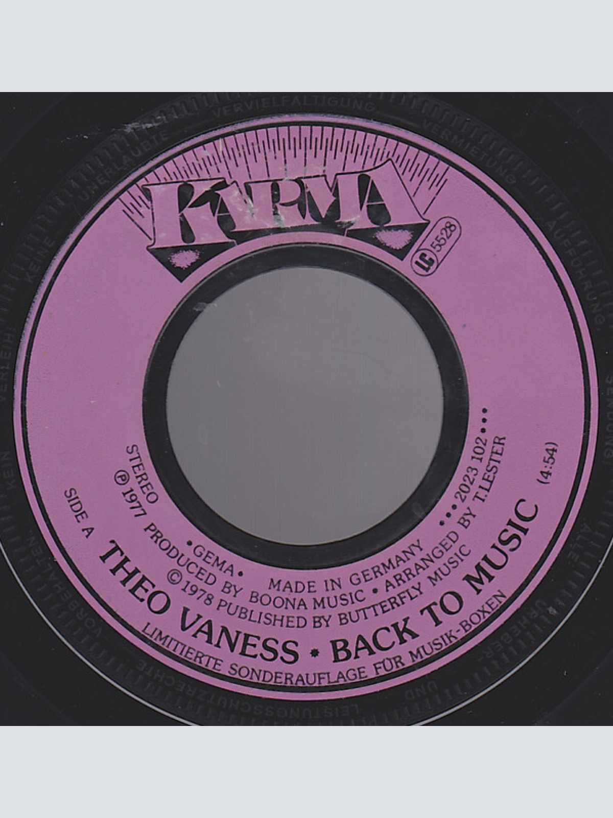 7", Single Theo Vaness - Back To Music / Back To Rock'N'Roll