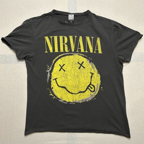 Amplified NIRVANA T-Shirt Printed Schwarz Gelb Herren Größe M Maße auf den Fotos