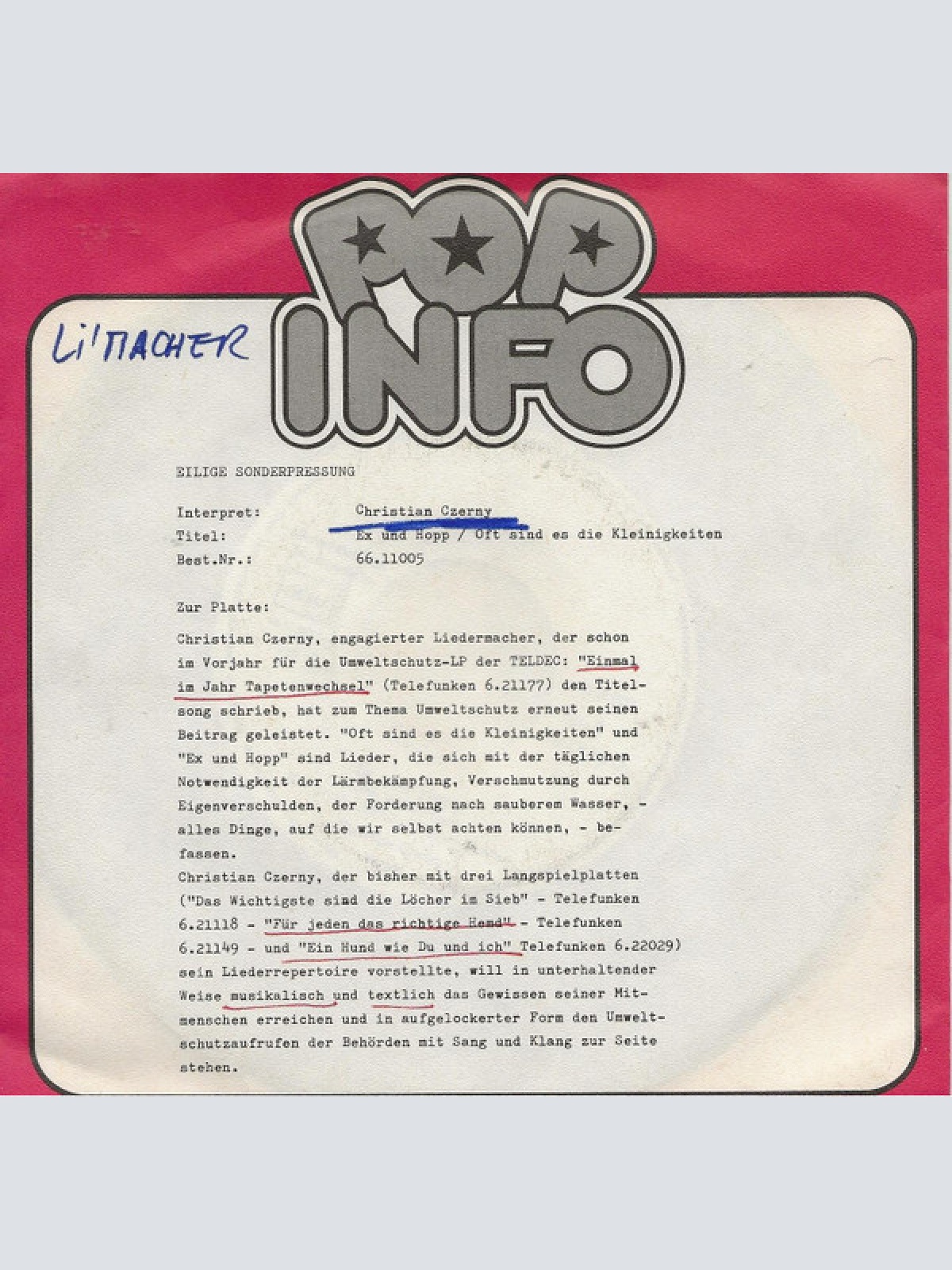 7", Single, Promo Christian Czerny - Ex Und Hopp