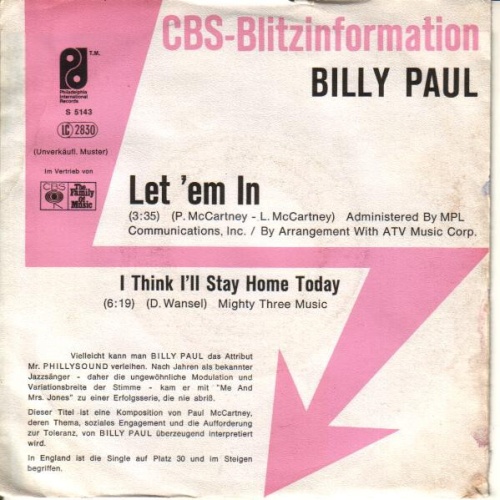 7", Single, Promo Billy Paul - Let 'Em In