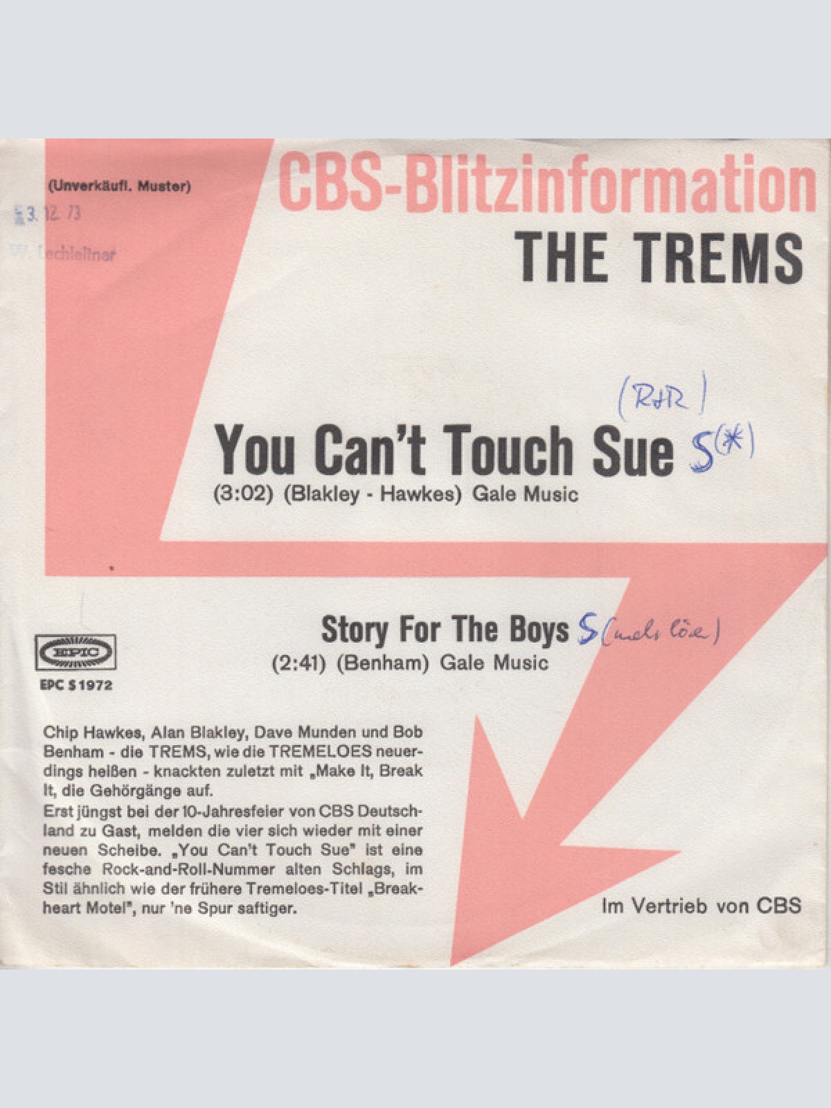 7", Single, Promo The Trems - You Can't Touch Sue