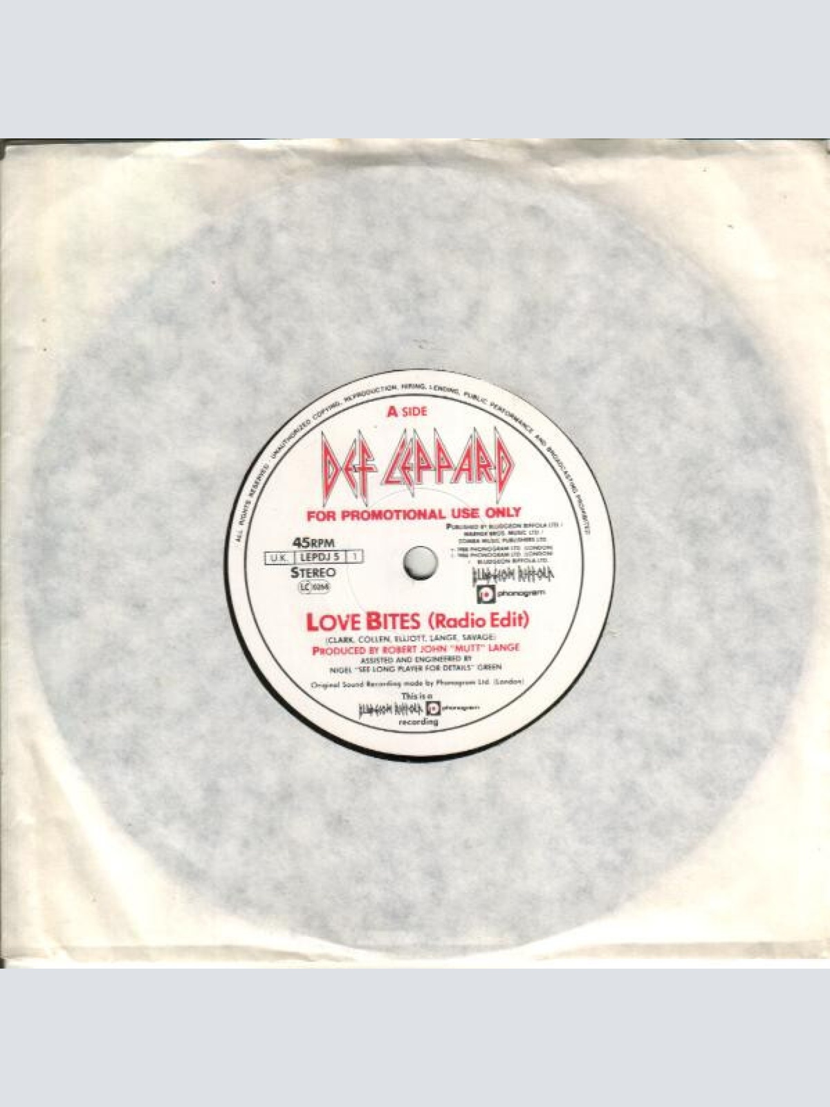 7", Promo Def Leppard - Love Bites (Radio Edit)