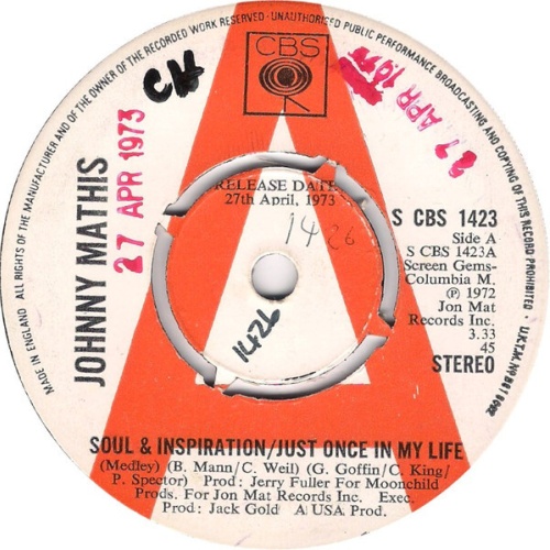 7", Single, Promo Johnny Mathis - Soul And Inspiration / Just Once In My Life...