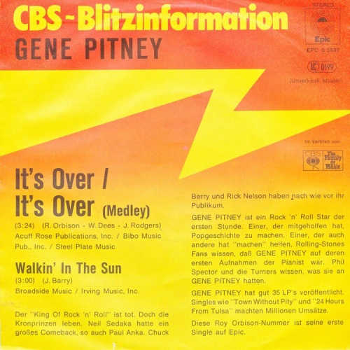 7", Single, Promo Gene Pitney - It's Over / It's Over (Medley)