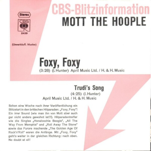 7", Single, Promo Mott The Hoople - Foxy, Foxy / Trudi's Song