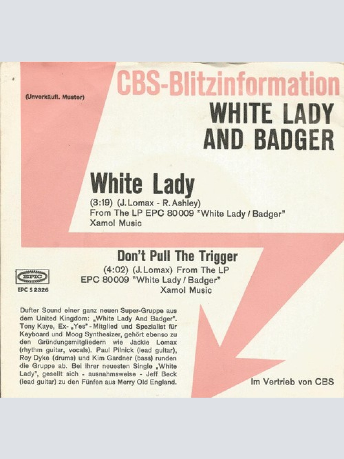 7", Single, Promo White Lady And Badger* - White Lady