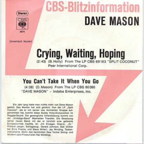 7", Single, Promo Dave Mason - Crying, Waiting, Hoping