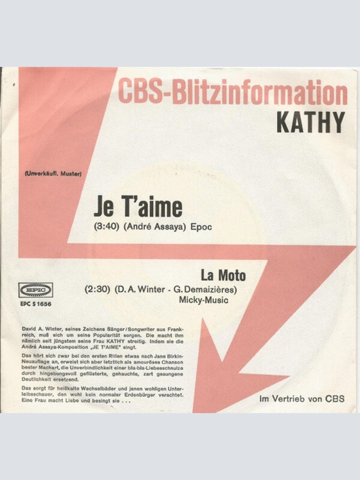 7", Single, Promo Kathy (2) - Je T'aime