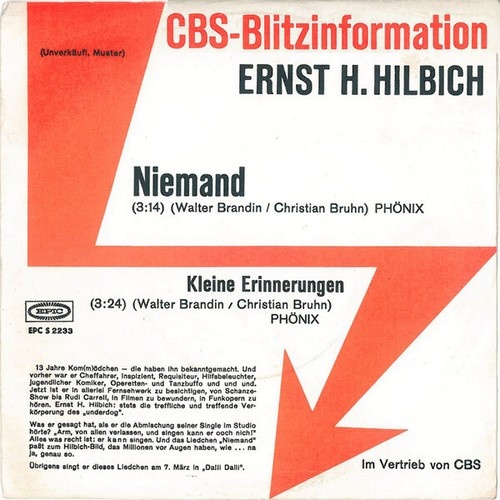 7", Single, Promo Ernst H. Hilbich* - Niemand