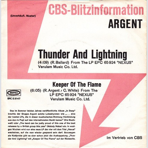 7", Single, Promo Argent - Thunder And Lightning