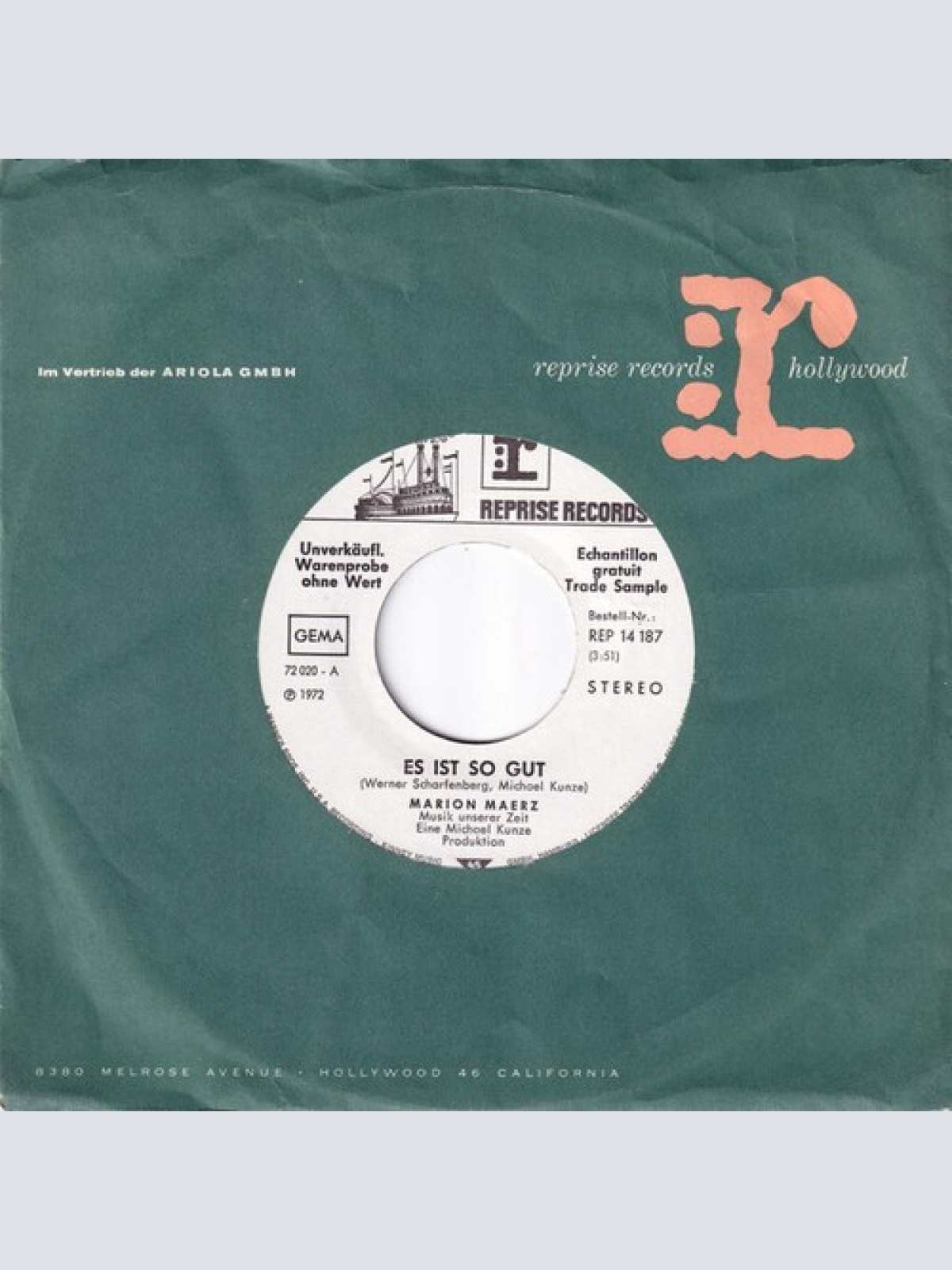 7", Single, Promo Marion Maerz - Es Ist So Gut