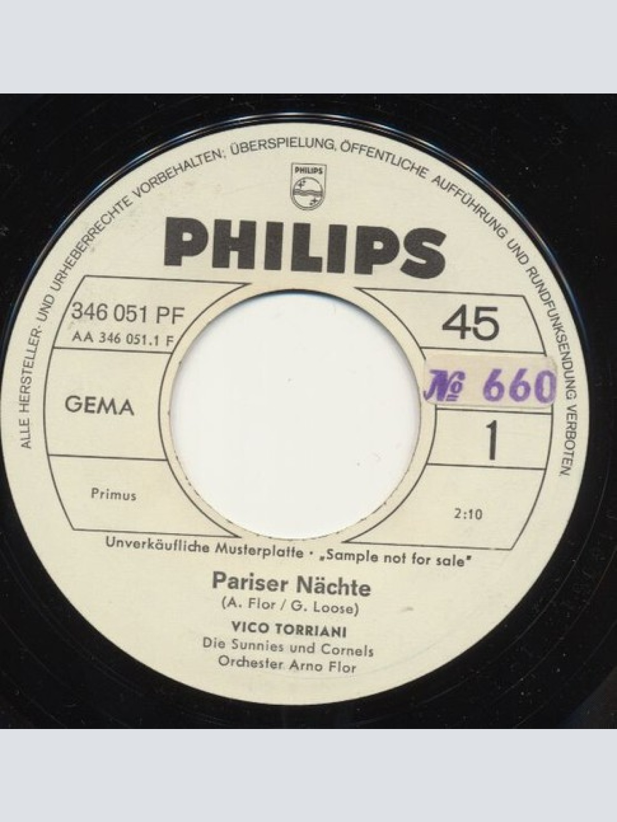 7", Single, Mono, Promo Vico Torriani - Pariser Nächte