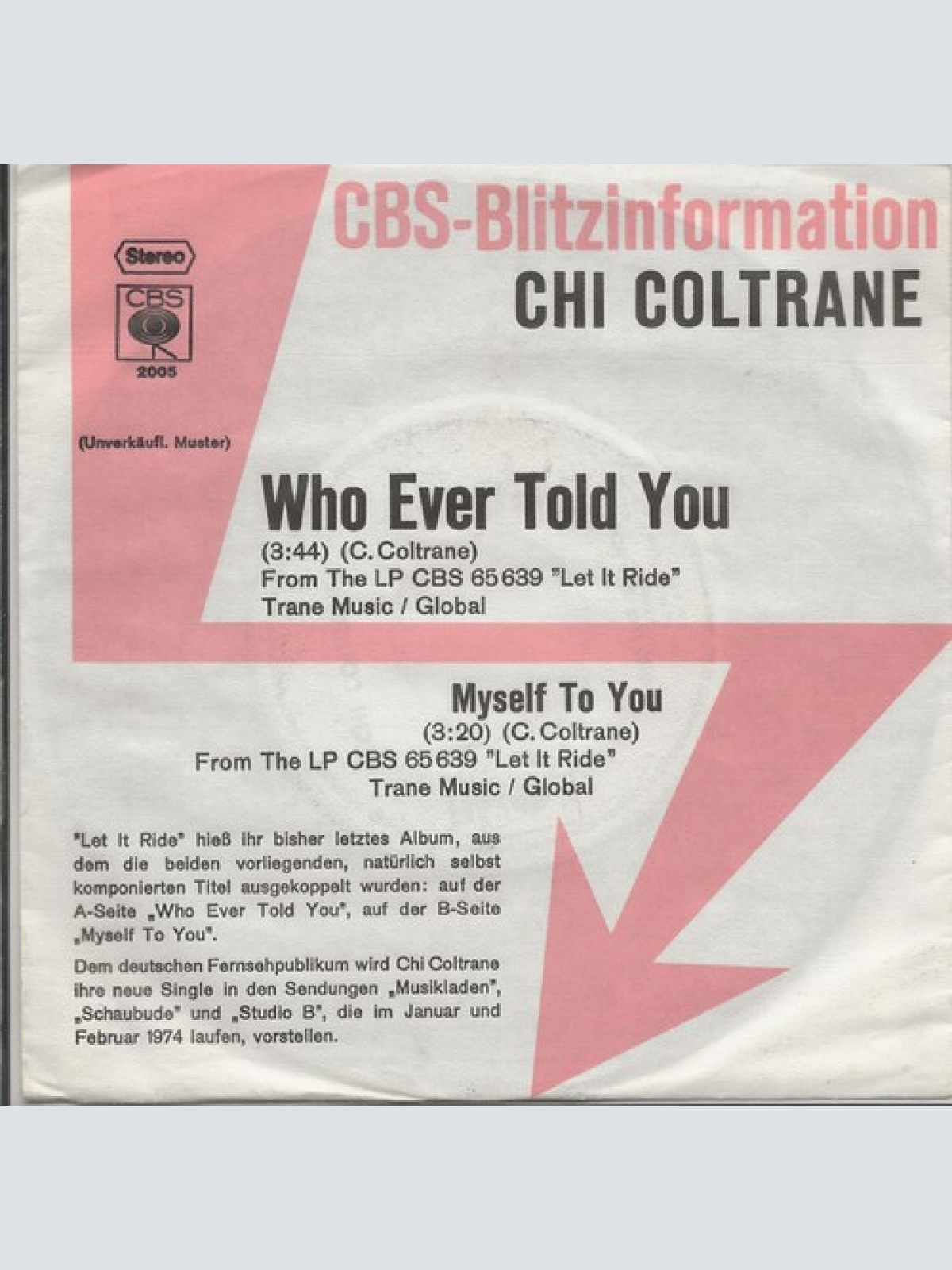 7", Single, Promo Chi Coltrane - Who Ever Told You