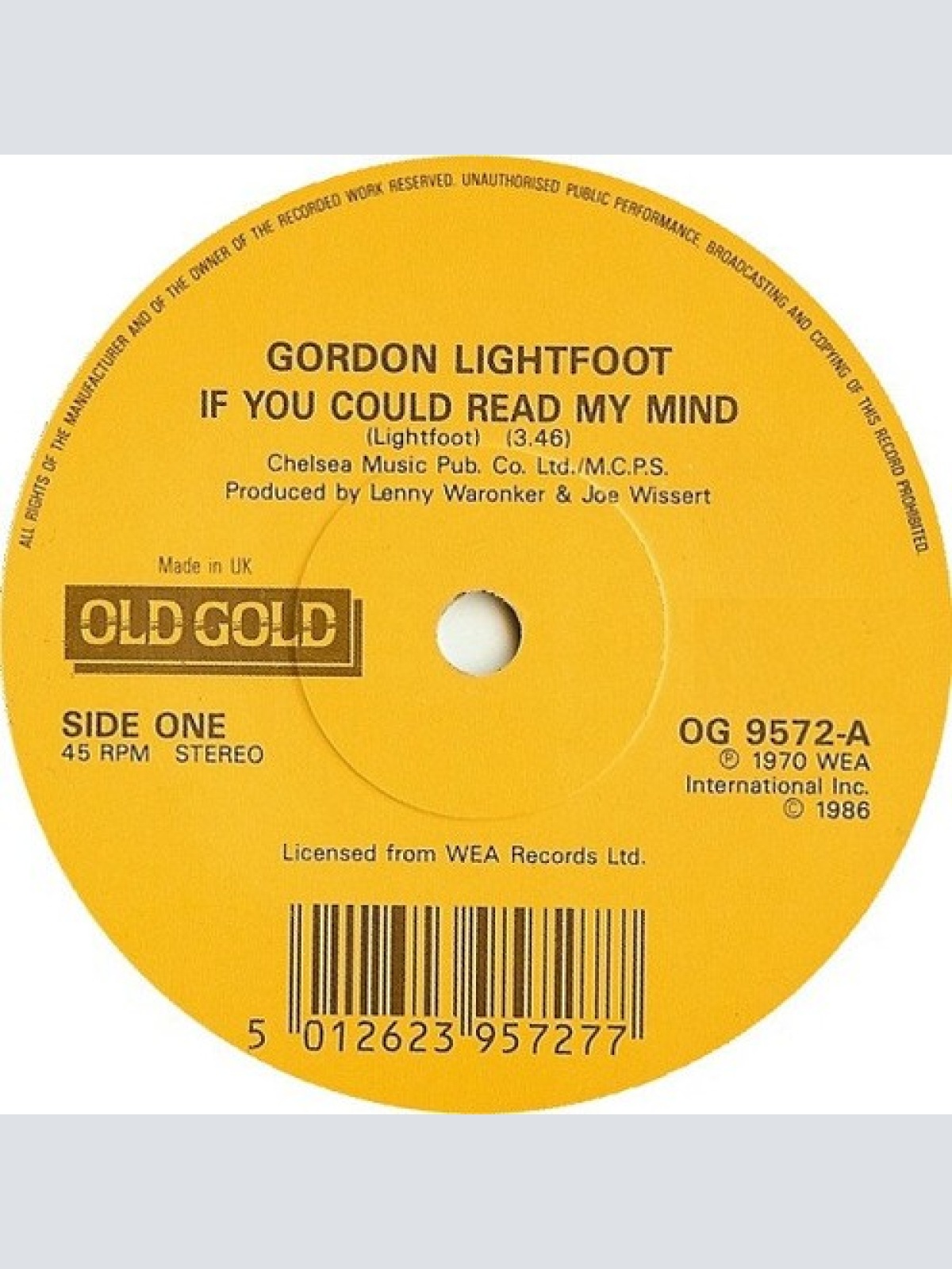 7", Single Gordon Lightfoot - If You Could Read My Mind