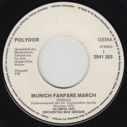 7", Single, Promo Orchestra Max Greger* - Munich Fanfare March / Sapporo March