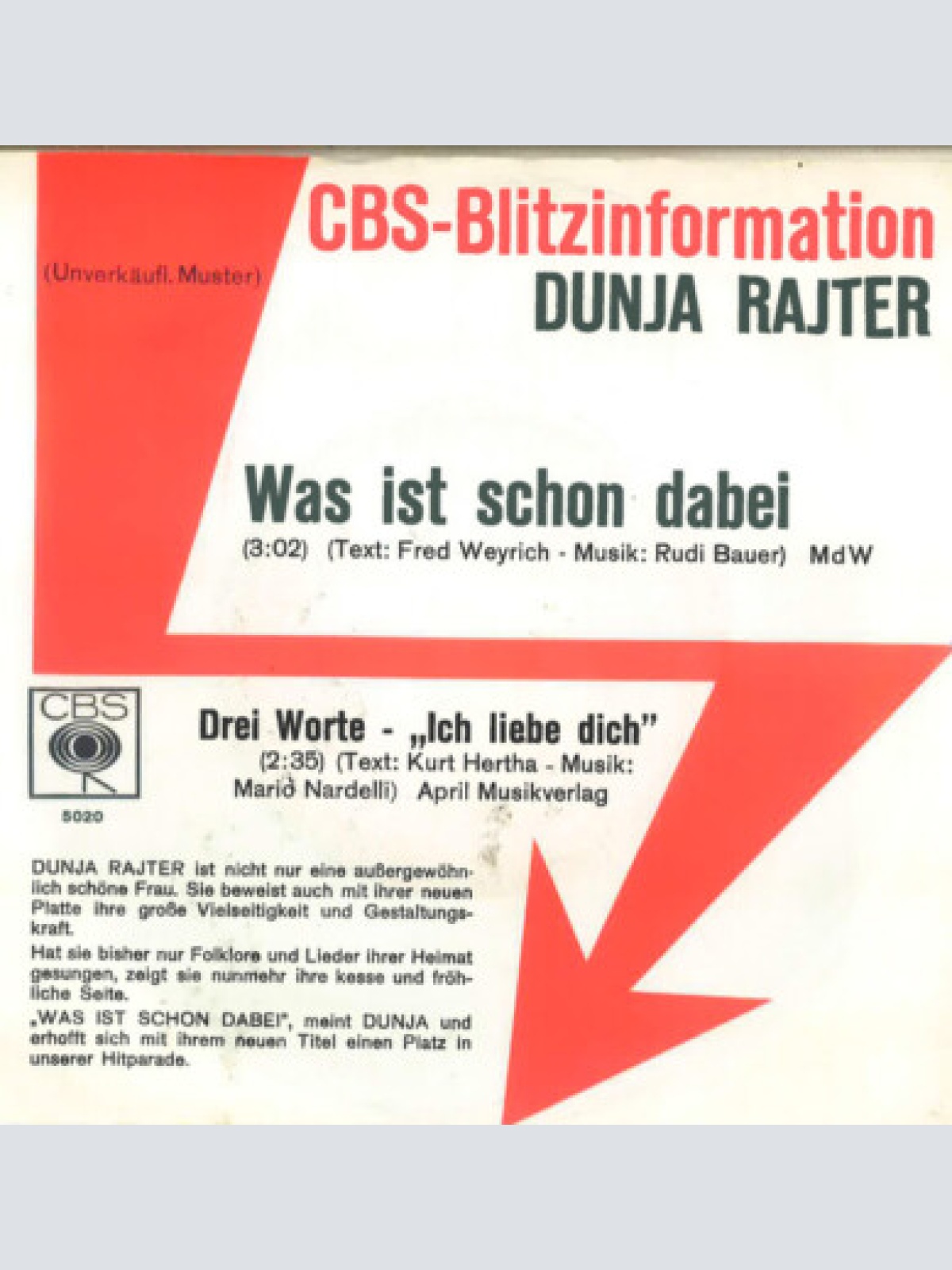 7", Single, Promo Dunja Rajter - Was Ist Schon Dabei
