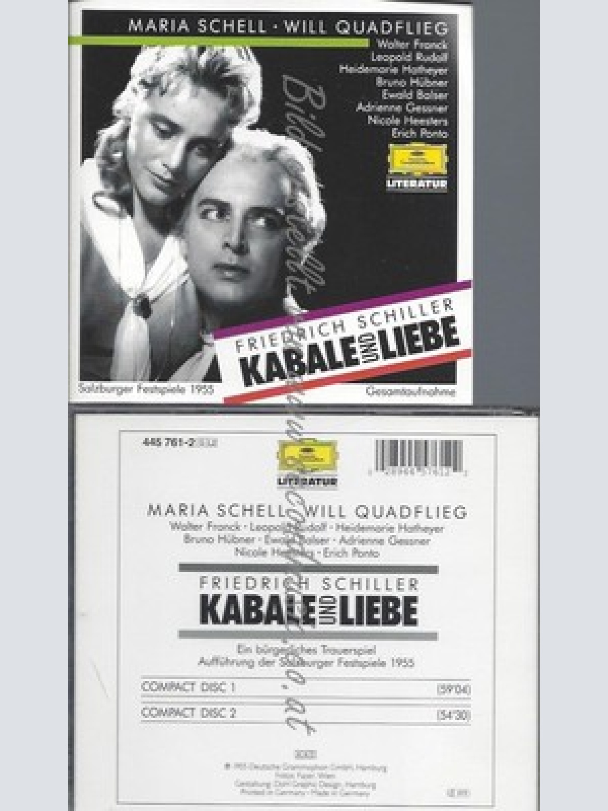 CD--MARIA SCHELL, WILL QUADFLIEG,  -- - DOPPEL-CD -- KABALE UND LIEBE